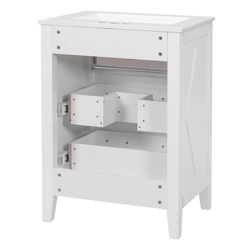 Roomfitters 24 Inch Bathroom Vanity with Ceramic Sink Combo, Free Standing Solid Wood Frame Cabinet with 3 Sliding Tiers