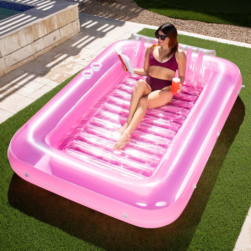 XL Inflatable Tanning Pool Lounge Float,85"x 57"Extra Large Sun Tan Tub Adult Pool Floats Raft for Pool Sunbathing Suntan Blow - Pink