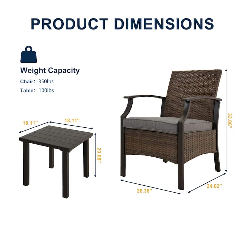 3 Piece Pati Outdoor Wicker Modern Bistro Sets with Coffee Table