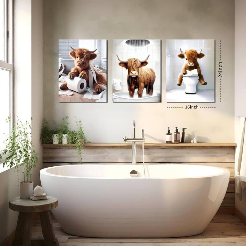 Wall Art, Brown Cute Cow Animal Canvas Posters Prints