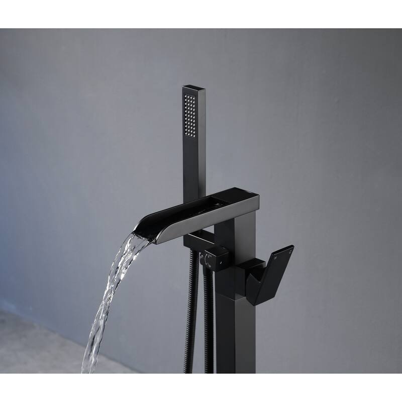 Freestanding Bathtub Faucet Tub Filler Matte Black Floor Mount Bathroom Faucets Single Handle with Hand Shower