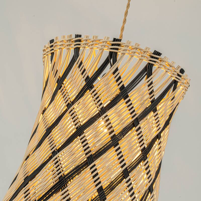 Yori 1-Light Rattan Hourglass Pendant, Coastal Boho - Handwoven - 14" Wide