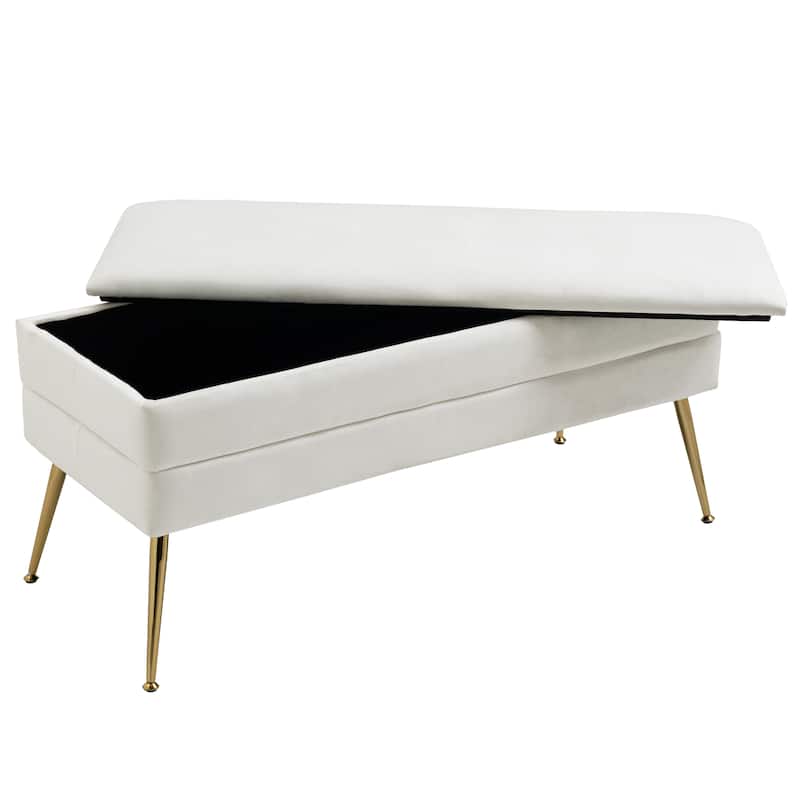 Velvet Storage Ottoman Bench with Metal Legs
