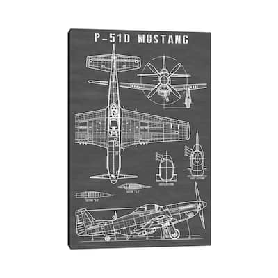 iCanvas "P-51 Mustang Vintage Airplane In Black" by Action Blueprints Canvas Print