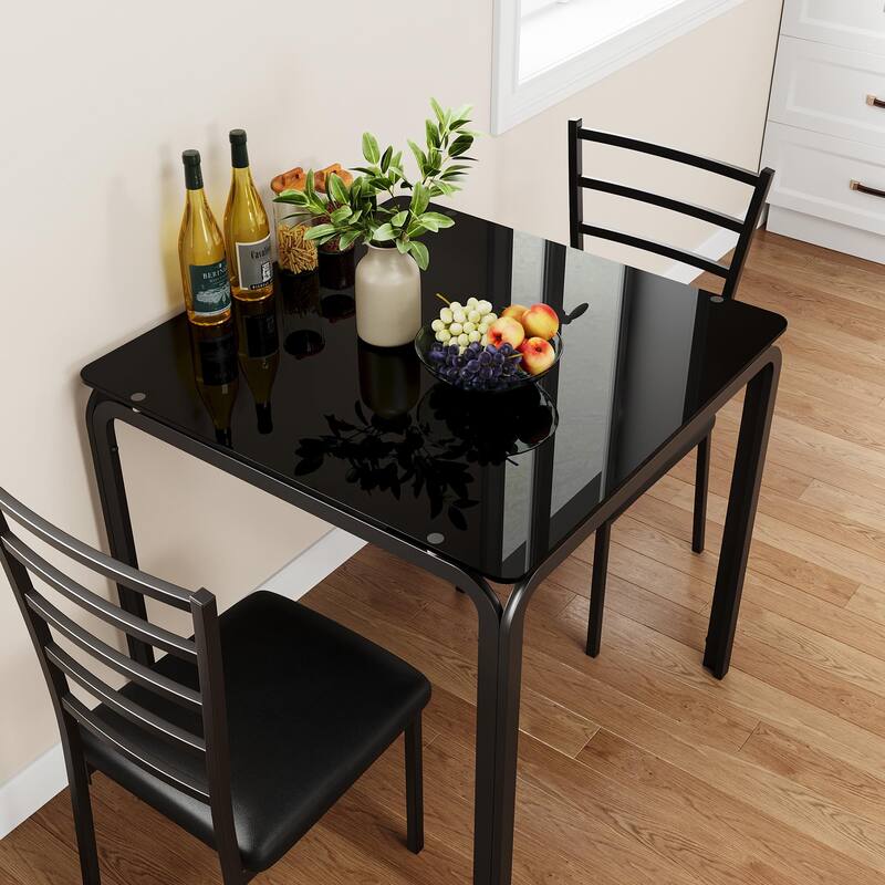 3-piece Wood Square Kitchen Dining Table Set for Apartment
