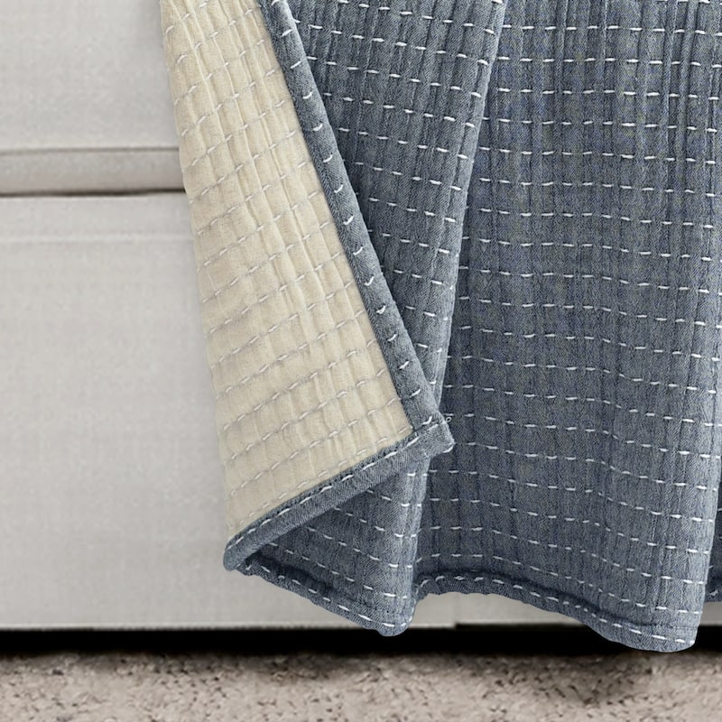 Lush Decor Solid Kantha Pick Stitch Yarn Dyed Cotton Woven Throw Blanket