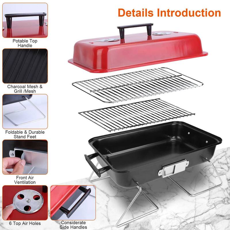 Portable Charcoal Grill Tabletop Foldable BBQ for Camping - 19.7 x 10.63 x 11.8in