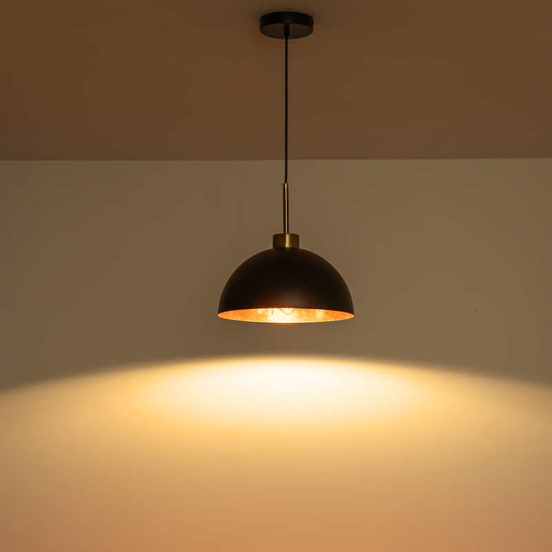 Starsky Modern Matte Black & Gold Foil Dome Pendant Light