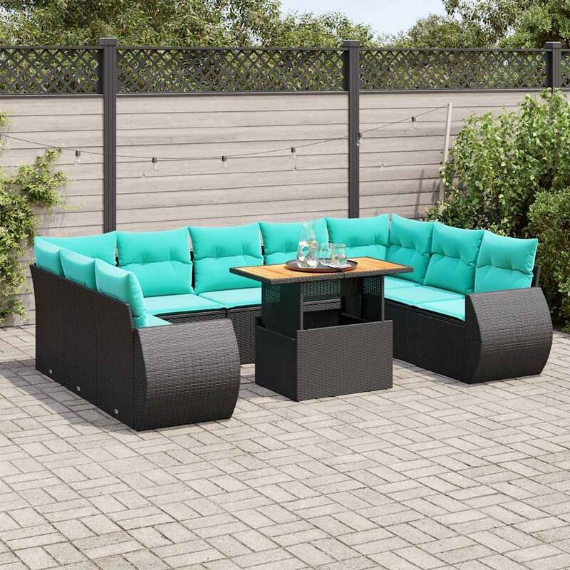 vidaXL Patio Sofa Set with Cushions Table and Modular Sofas 10 Piece Poly Rattan - 21.7 x 24.4 x 27.2
