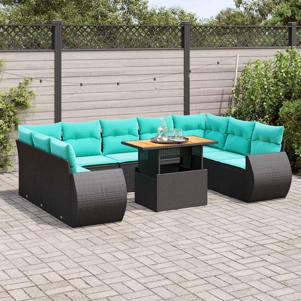 vidaXL Patio Sofa Set with Cushions Table and Modular Sofas 10 Piece Poly Rattan - 21.7 x 24.4 x 27.2
