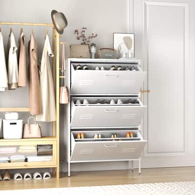 Shoe Storage Cabinet with 3 Flip Drawers, Freestanding Shoe Cabinet Organizer with Metal Frame for Entryway, Hallway, Foyer