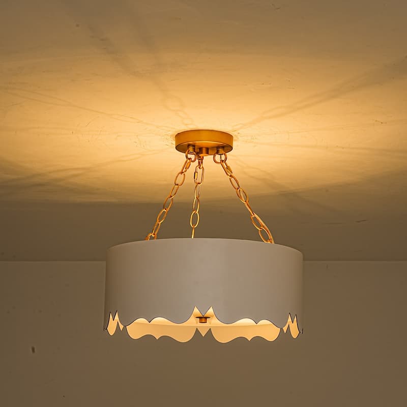 3-Light Mid-Century Modern Cylinder Pendant Light with Matte White Finish and Brushed Gold - 15.7 in. W x 6.3 in. H x 15.7 in. D