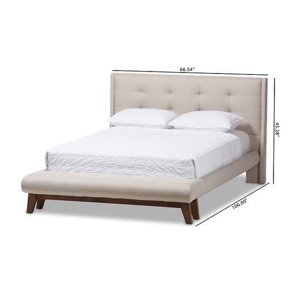 Reena Light Beige Fabric Platform Bed W Built In Footboard Bench Queen Overstock 20726871