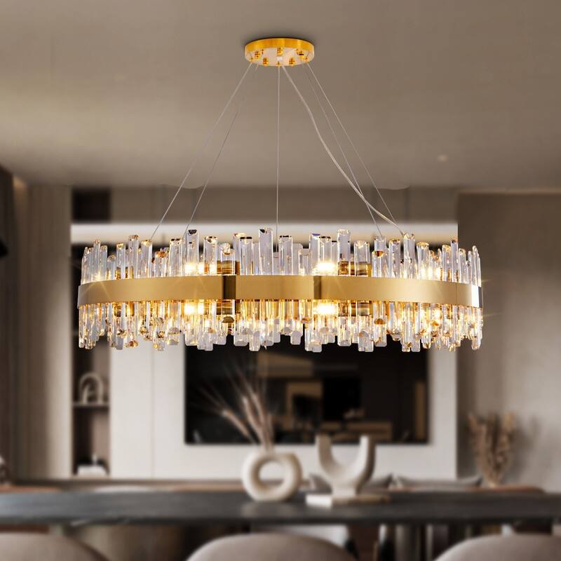 KAYLA 16-Light Gold Crystal Chandelier, Modern K9 Crystal