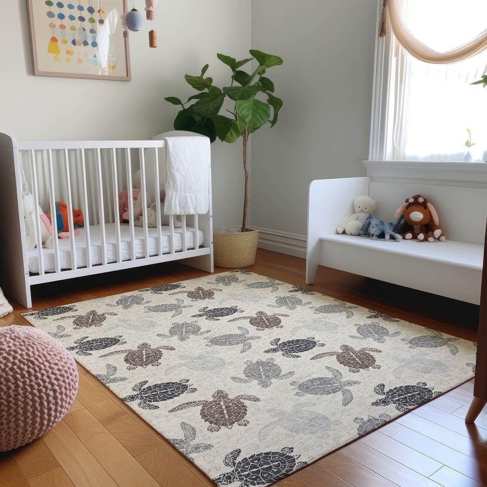 Premium Washable Super Soft Coastal Turtles Mayfield Rug