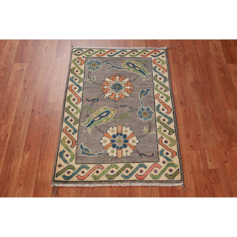 Gray Floral Kazak Oriental Accent Foyer Rug Handmade Wool Carpet - 2'0"x 3'0"