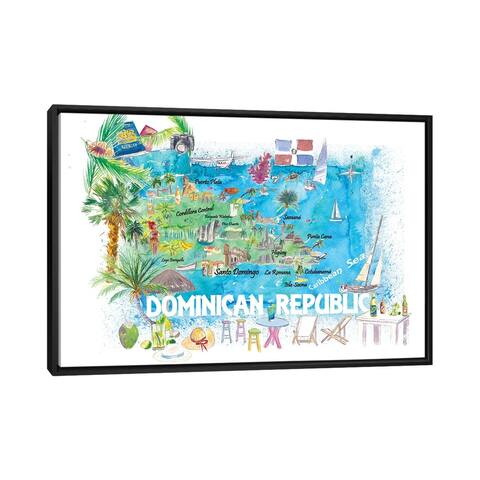 iCanvas "Dominican Republic Illustrated Travel Map With Roads And Highlights" by Markus & Martina Bleichner Framed Canvas Print