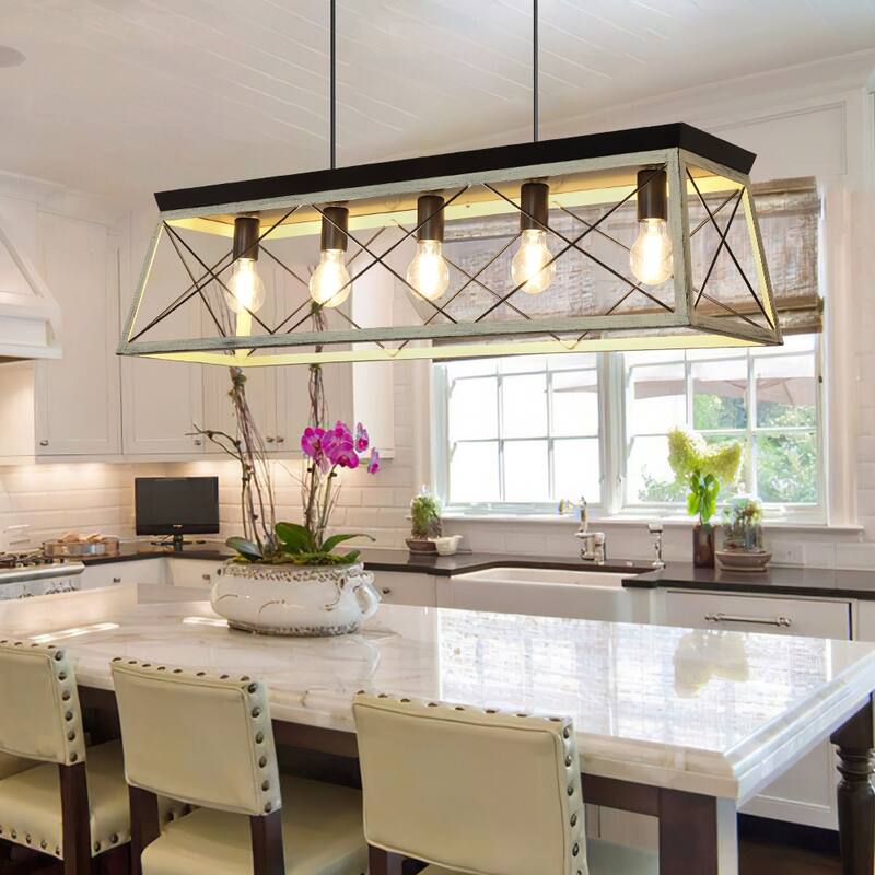 Depuley Industrial Metal Rectangle Kitchen Island Chandelier Black