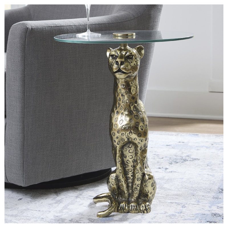 Signature Design by Ashley Vallain Gold/Clear Accent Table - 18"W x 18"D x 23"H - Glass - 18"W x 18"D x 23"H - Gold/Clear