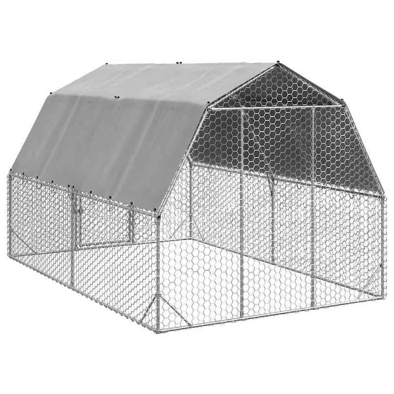 vidaXL Chicken Run Silver, Green Galvanized Steel, PE Large Durable - Silver - 157.5 x 98.4 x 88.6