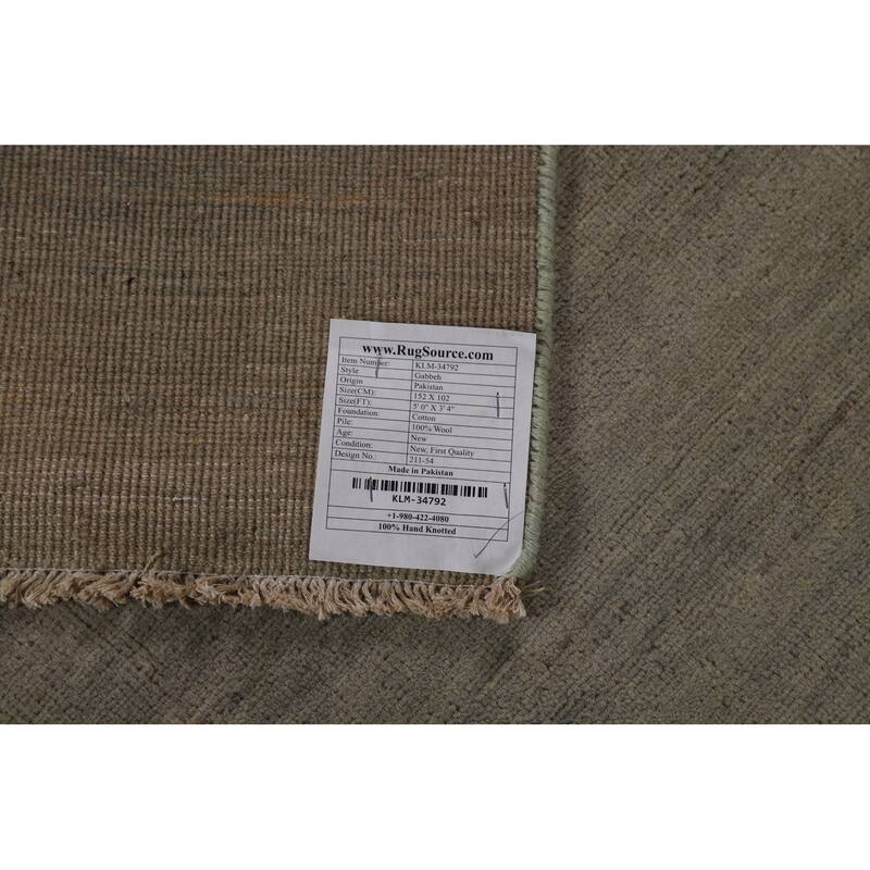 Green & Gray Gabbeh Oriental Rug Handmade Wool Carpet - 3'4" x 5'0"