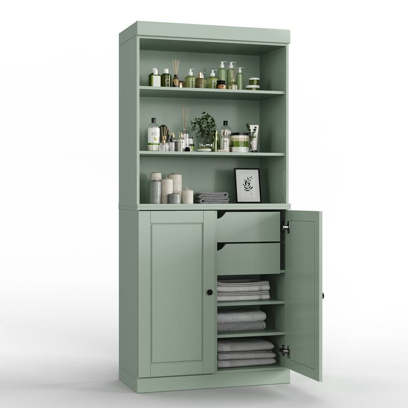100% Solid Wood 32" Bathroom Cabinet with Optional Doors, 2-Drawers by Palace Imports - Sage - 2 Solid Doors