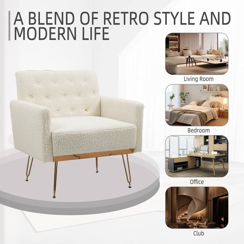 Velvet Upholstered Armchair Single Sofa Modern Tufted Reading Chairs Gold Metal Leg Wingback Chairs for Living Room Bedroom