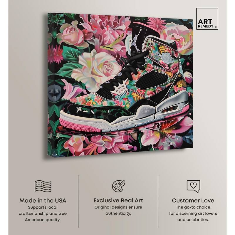 Hidden in Floral Bloom Sneaker Canvas by Art Remedy, Gallery Wrapped