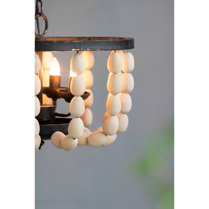 4 - Light Wood Chandelier, Hanging Light Fixture with Adjustable Chain for Kitchen Dining Room Entryway, Bulb Not Included