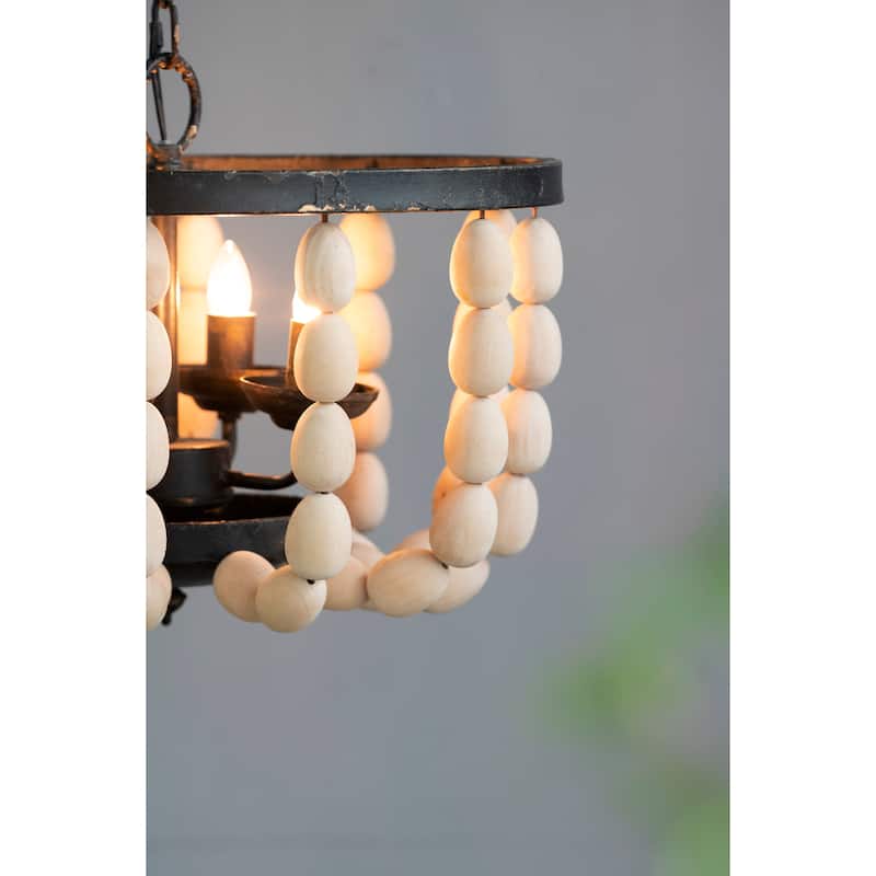 4 - Light Wood Chandelier, Hanging Light Fixture with Adjustable Chain for Kitchen Dining Room Foyer Entryway, Bulb Not Included