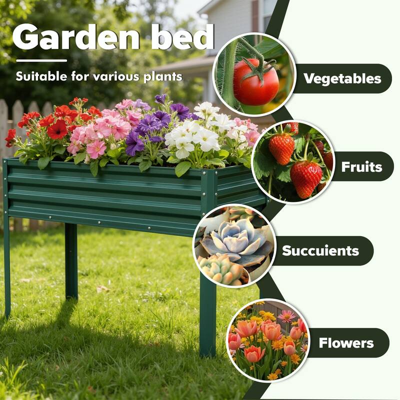 Meyreso 48" x 30" x 20" Galvanized Raised Garden Bed with Legs, Metal Elevated Planter Box, Rust-Resistant, Safety Edging