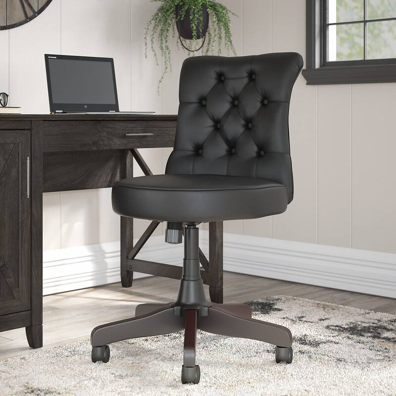 Key West Mid Back Tufted Office Chair by Bush Furniture - Black Leather