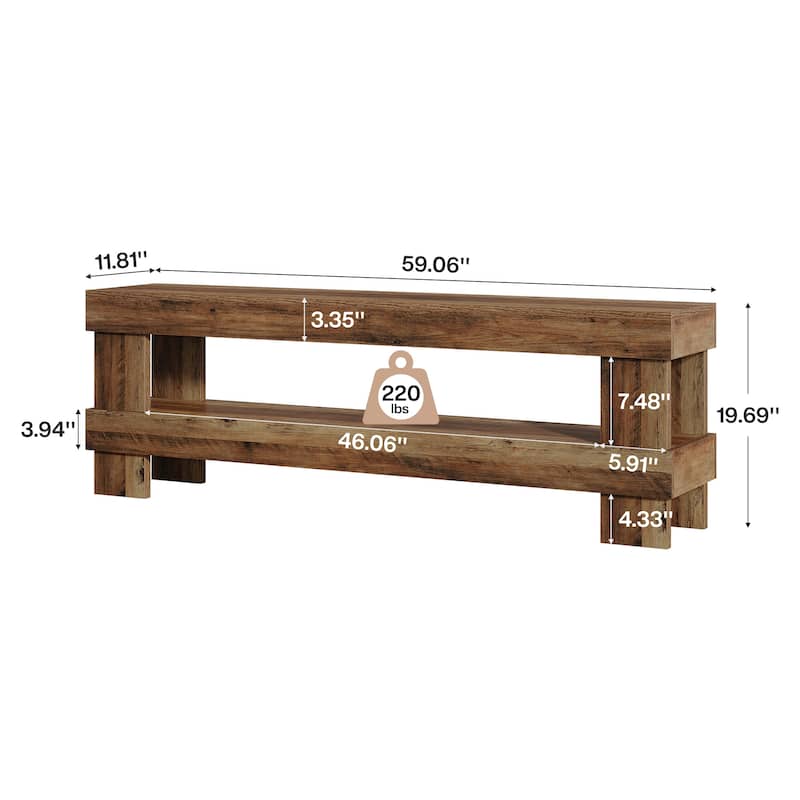 59-inch Entryway Shoe Bench with 2-tier Storage Shelf