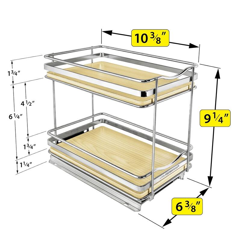 ® Élite™ Pull Out Spice Rack Organizer 6-1/4 inch Wide Slide Out Rack Wood and Chrome Sliding Spice Organizer Shelf - 2 Tier