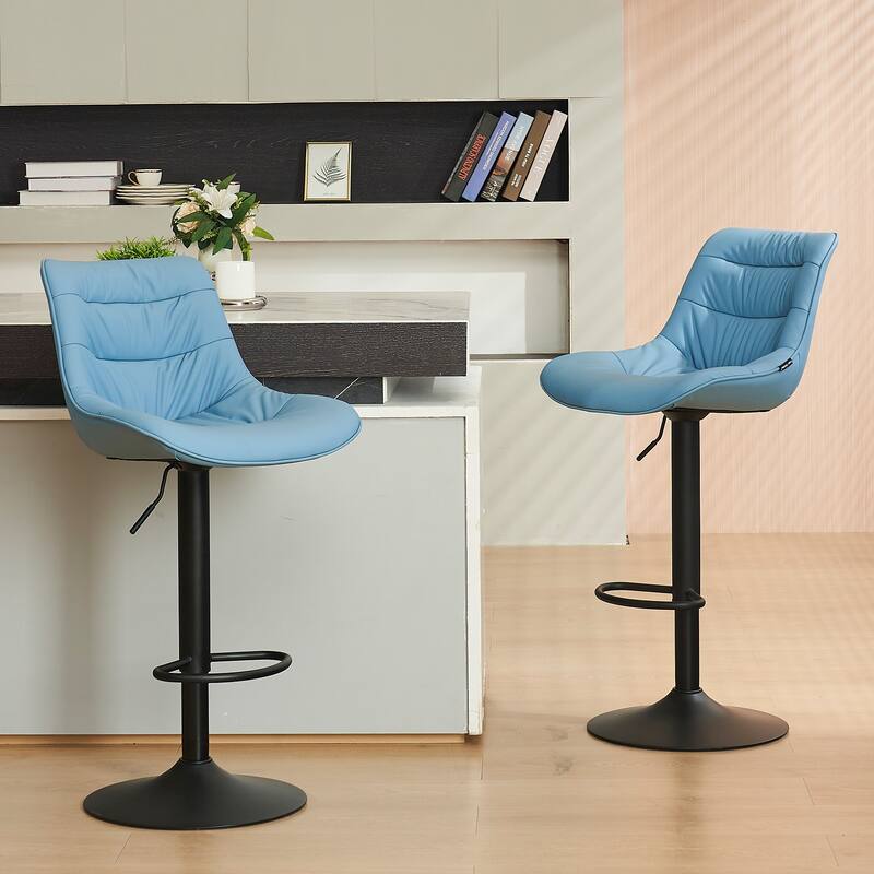 Adjustable Bar Stools Set of 2 Faux Leather Swivel Bar Chairs
