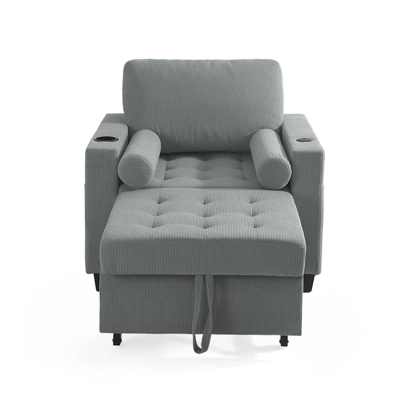 39" Adjustable Recline Convertible Sleeper Accent Chair with USB Port