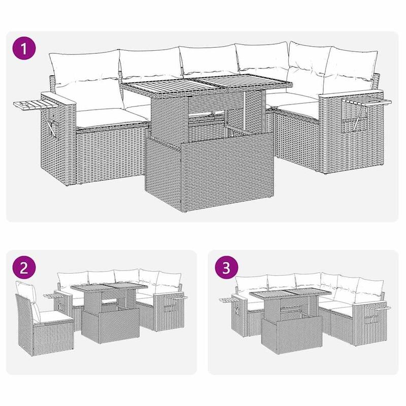 vidaXL Patio Sofa Set with Cushions Outdoor Furniture 6 Piece Poly Rattan - 21.7 x 24.4 x 27.2