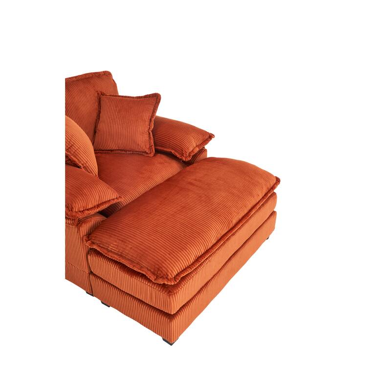 Corduroy Single Sofa Sets with Ottoman and 2 Toss Pillows, Deep Seat Design