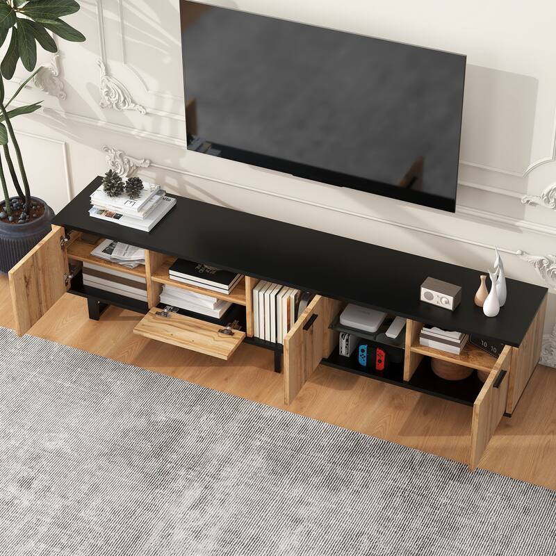 Modern TV Stand with 5 Storage Cabinets Storage and Upper and Lower Shelf for Living Room and Home Theater