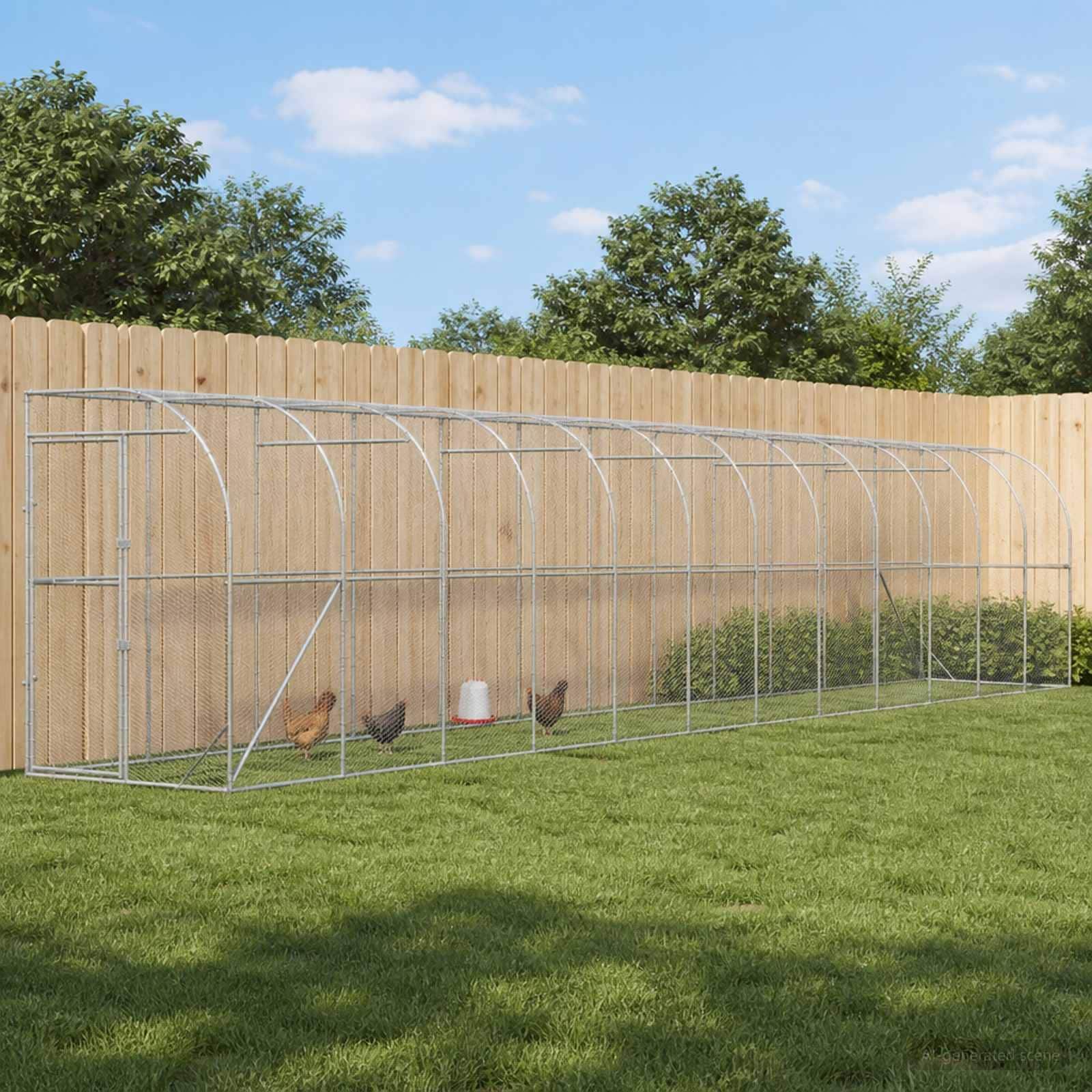 vidaXL Against Wall Chicken Coop Silver Galvanised Steel Outdoor Modern Stable