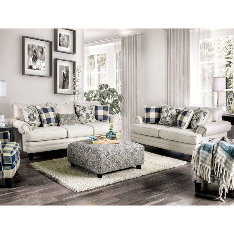 Stormy Thistle Transitional Ivory Fabric 2-Piece Living Room Set by Furniture of America