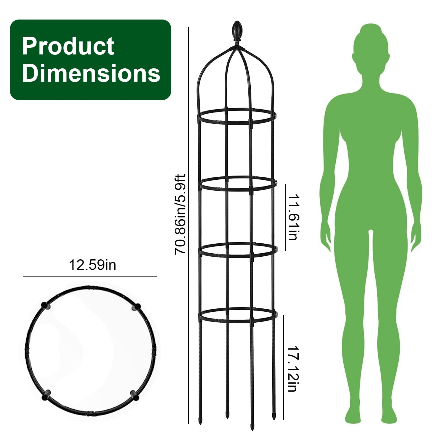 2 Packs Rustproof Garden Obelisk Trellis For Climbing Plants Tower Support - 12.59”L x 12.59”W x 70.86”H