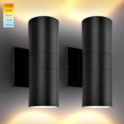 Luxrite Modern Cylinder LED Up and Down Outdoor Wall Lights, 5CCT Waterproof Wall Sconce 20W 1800LM 120-277V ETL 2 Pack