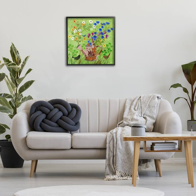 Stupell Bright Gardening Can & Birds Framed Giclee Art Design By Kay Widdowson