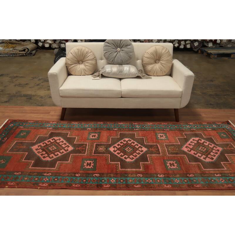 Hand Knotted Oriental 100% Wool Carpet Traditional Tribal Oranges & Rust Ardebil Runner Rug - 9' 1'' X 3' 9''