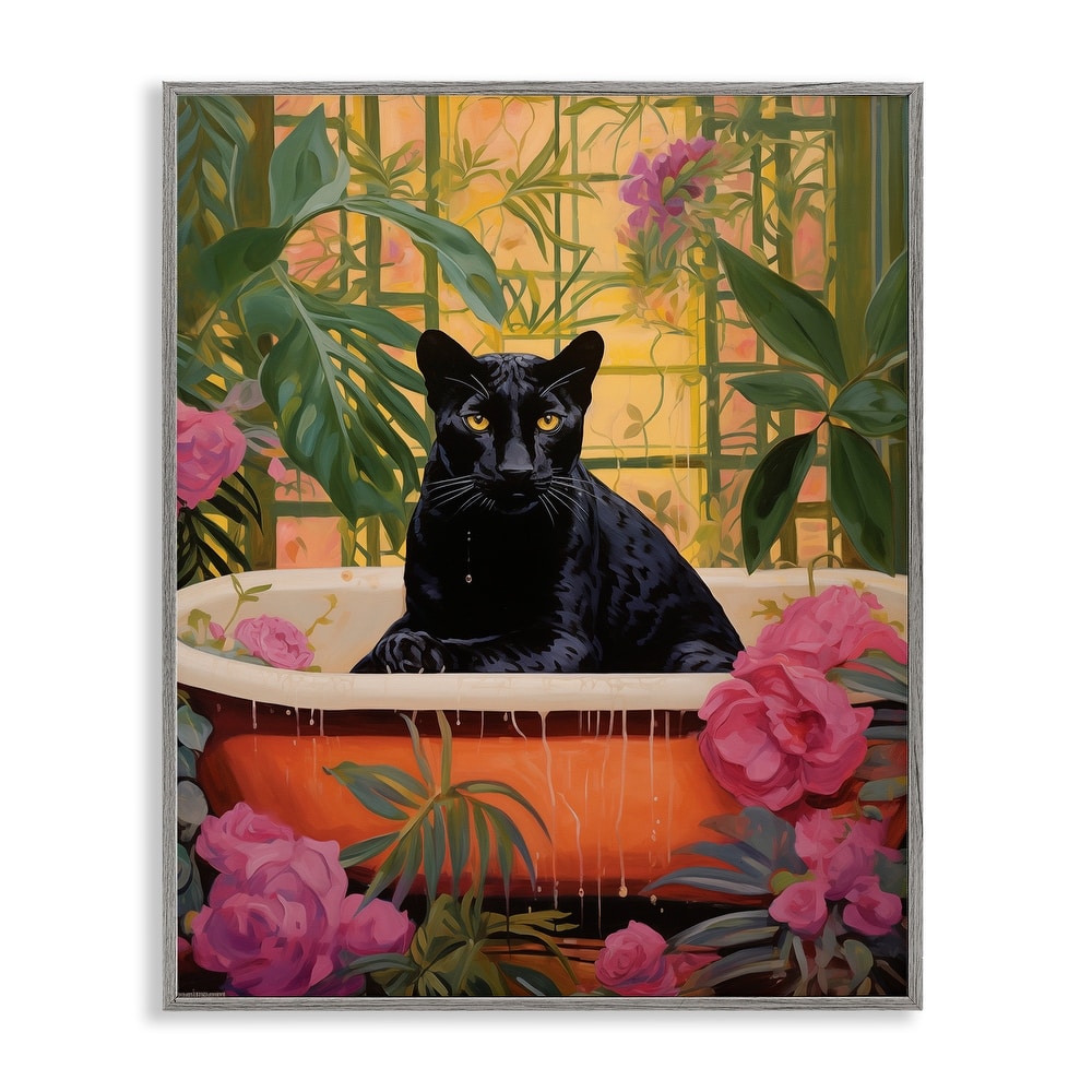 Stupell Lush Tropics Panther Bath Framed Giclee Art Design By Heidi Kuntz