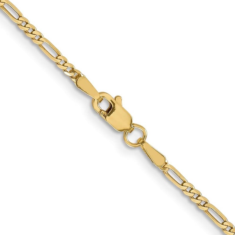 Curata Women's 14k Yellow Gold 1.80mm Flat Figaro Chain Ankle Bracelet - 10 Inch