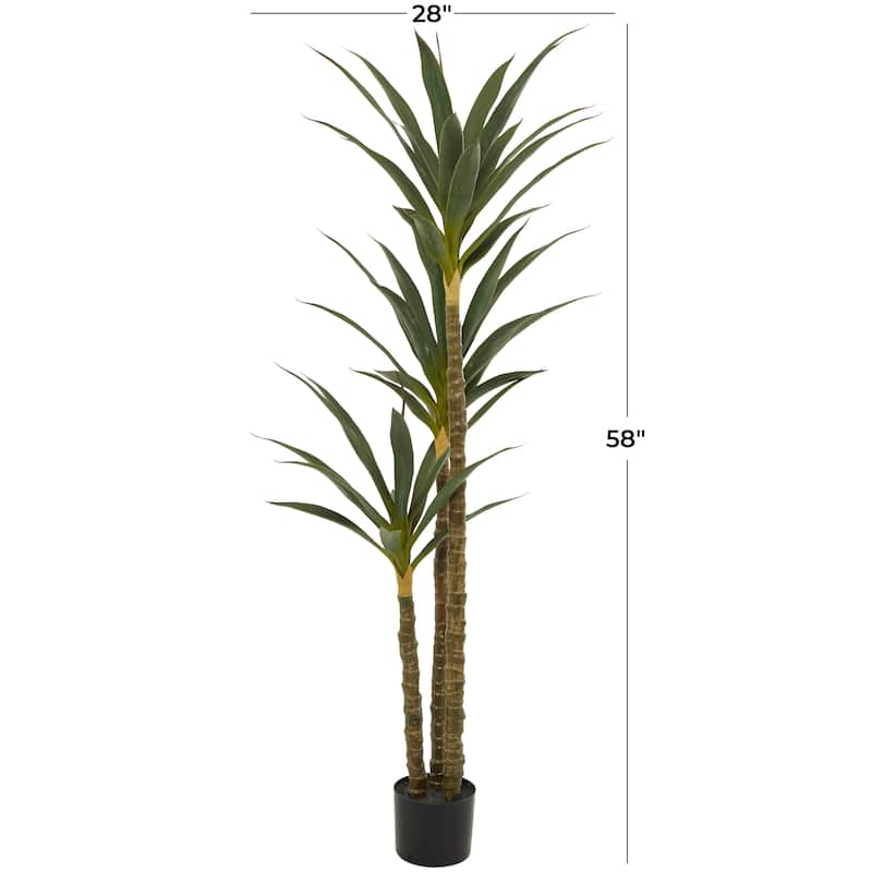 Faux Foliage Sisal Artificial Tree with Realistic Leaves and Black Plastic Pot - Green - Roche River Decor - 28"W x 28"L x 58"H