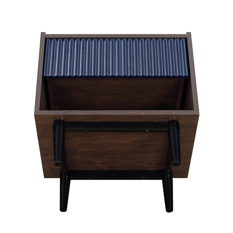 Modern Nightstand with Fluted Design Single Drawer and Open Shelf