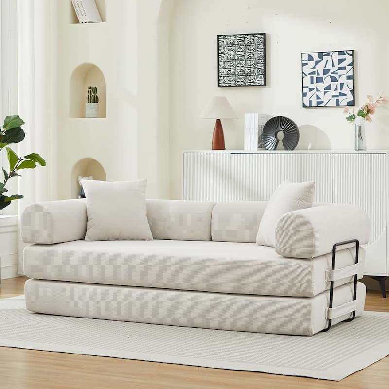 Folding Upholstered Sofa Bed, 78.5" Convertible Sleeper Sofa Bed with 2 Pillows, Fold Out Loveseat Couch, Futon Couch